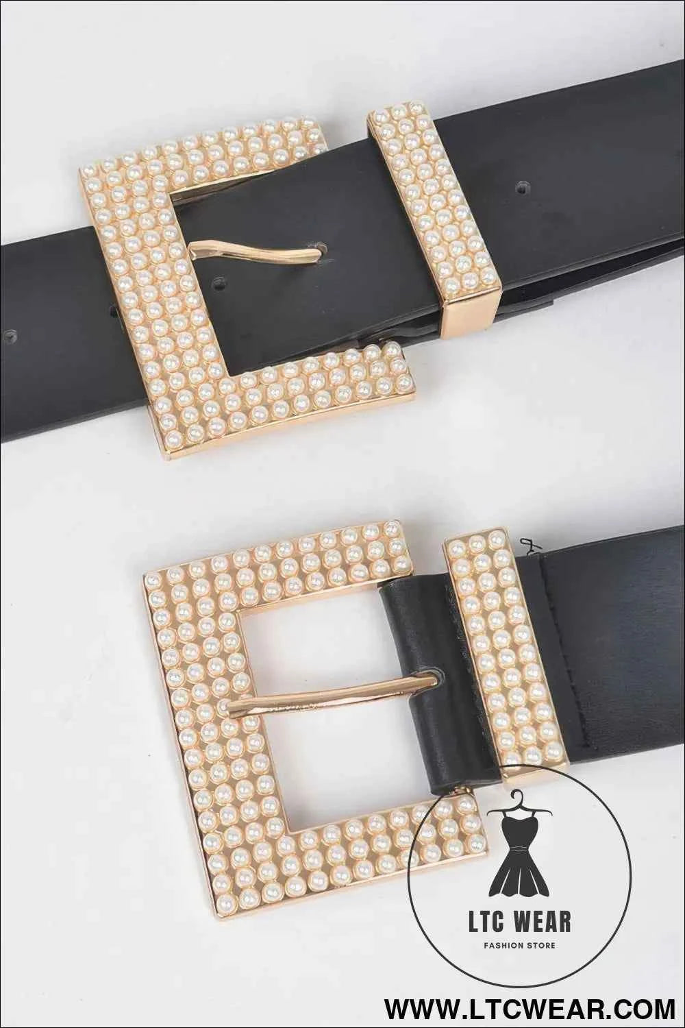 Two Faux Pearl Buckle Waist Belt