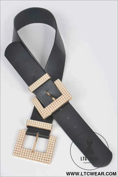 Two Faux Pearl Buckle Waist Belt