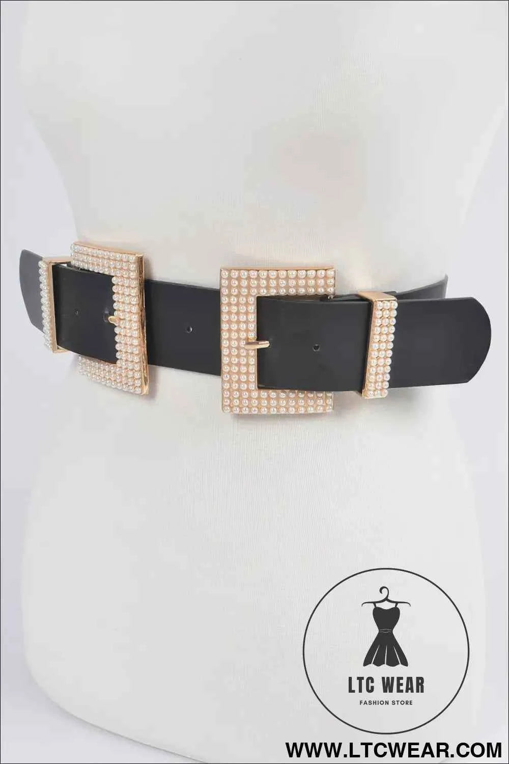 Two Faux Pearl Buckle Waist Belt