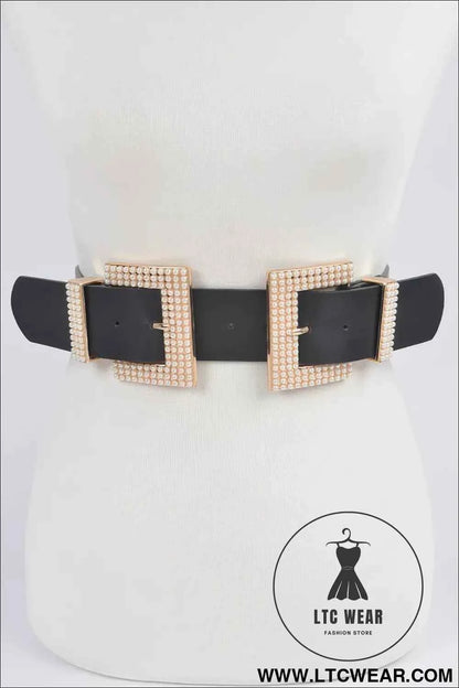 Two Faux Pearl Buckle Waist Belt