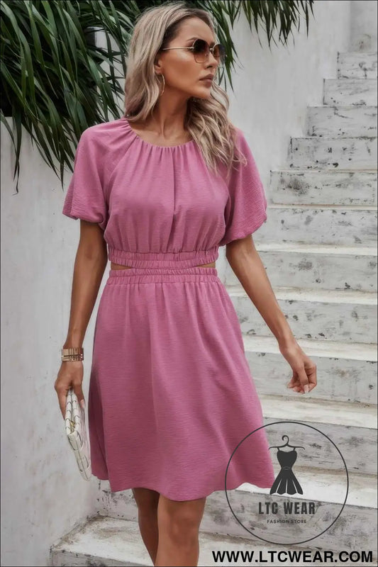 Two Pieces Solid Basic Elastic Round Neck Sets