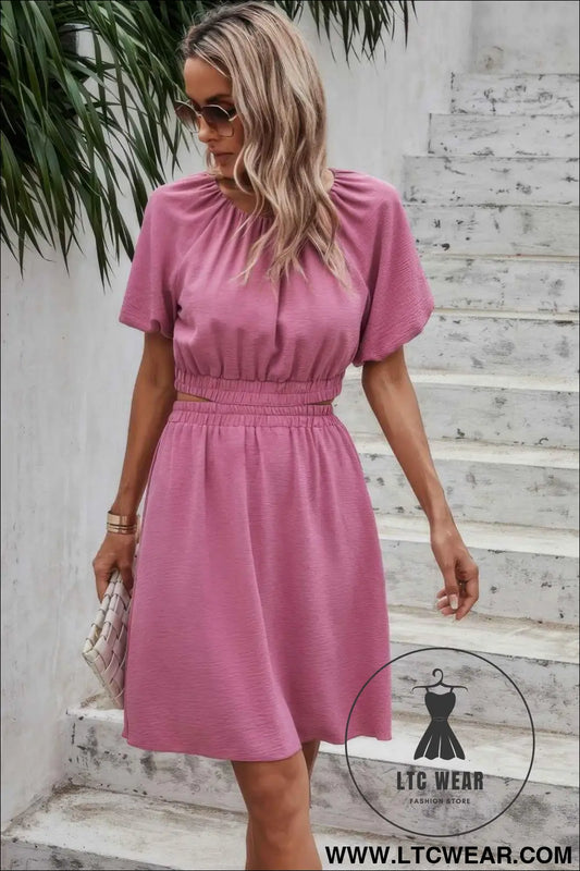 Two Pieces Solid Basic Elastic Round Neck Sets