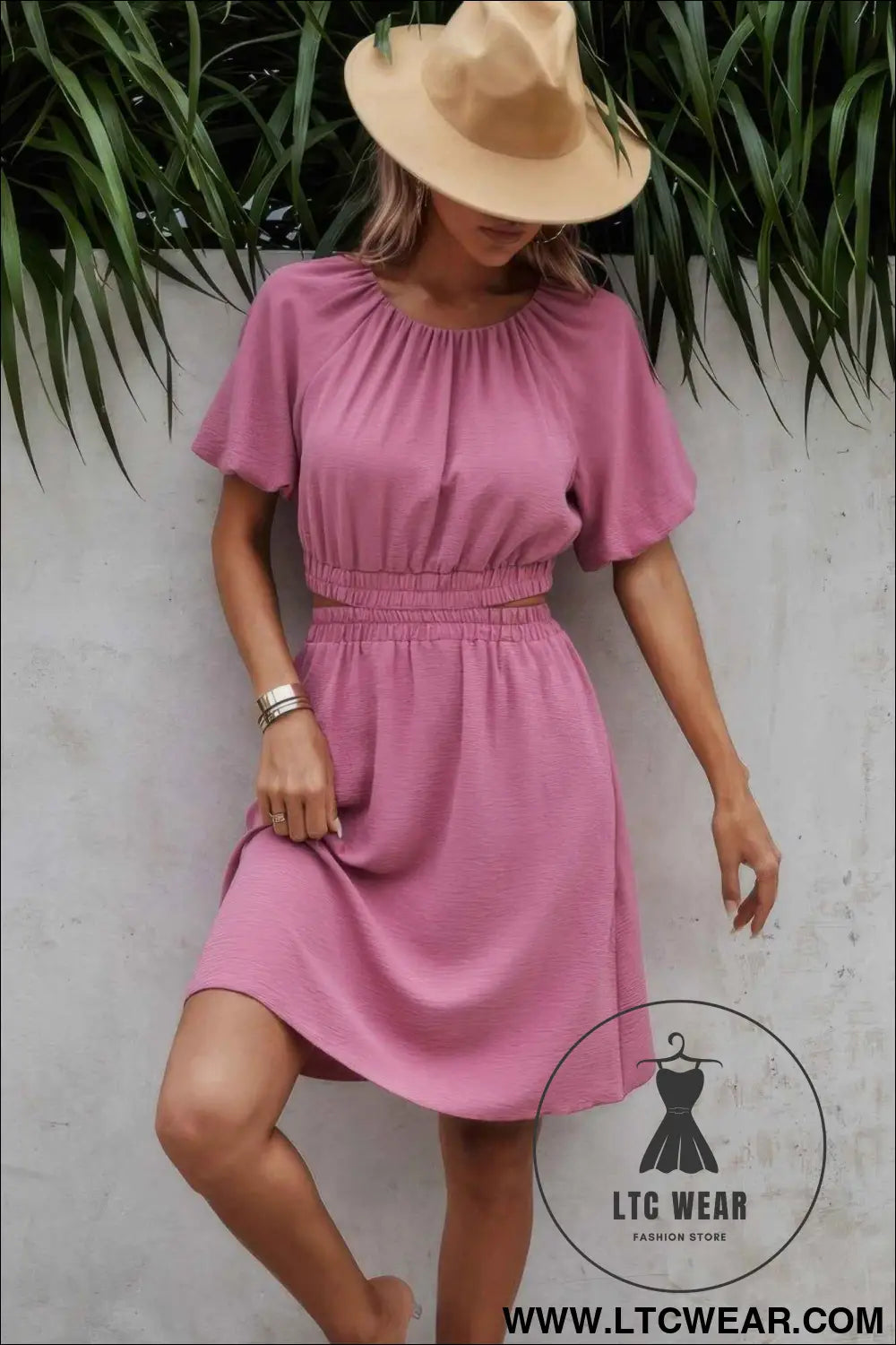 Two Pieces Solid Basic Elastic Round Neck Sets