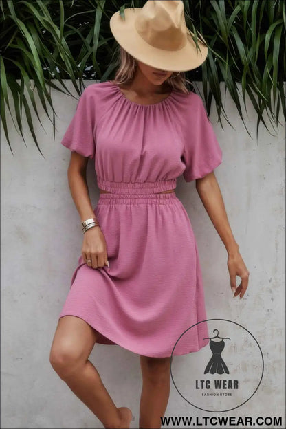 Two Pieces Solid Basic Elastic Round Neck Sets