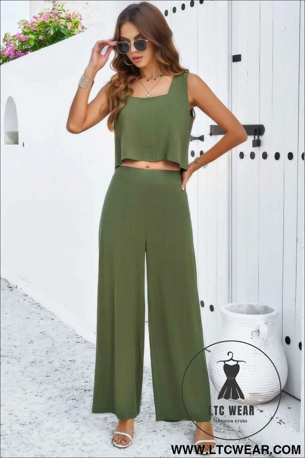Two Pieces Square Neck Sleeveless Solid Sets