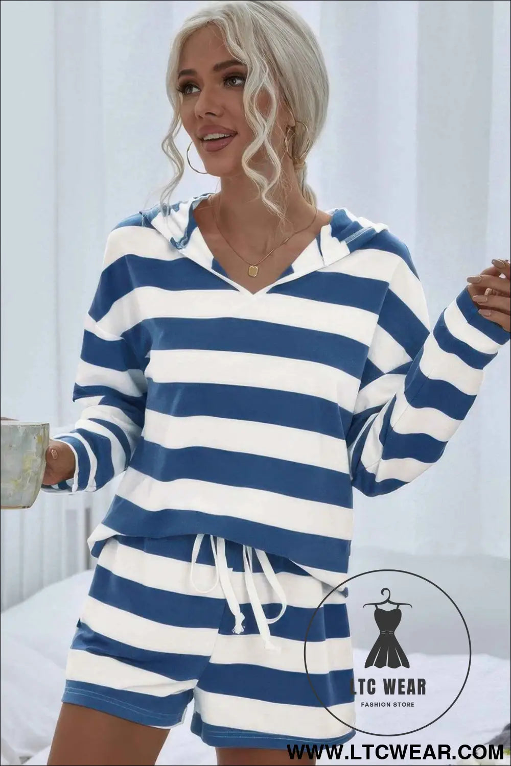 Two Pieces Striped Pajama Oversized Long Sleeves Set