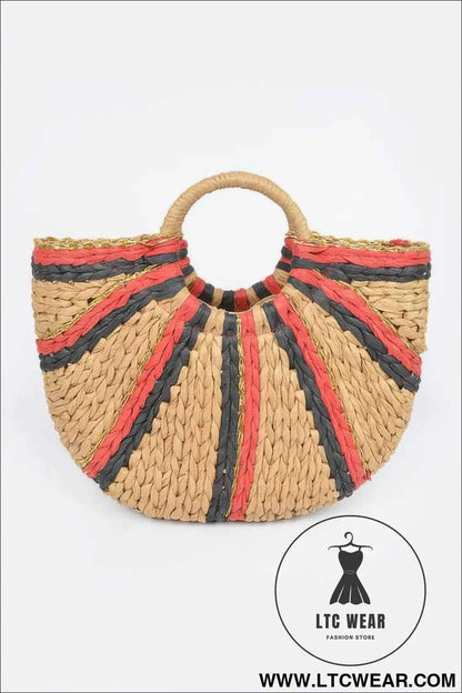 Two Toned Straw Tote Bag - Stylish and Versatile Accessory