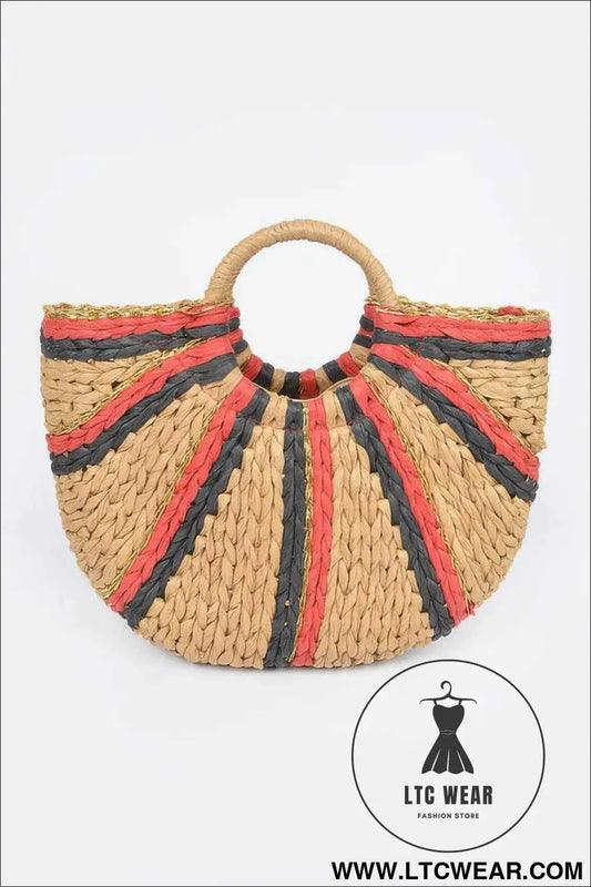 Two Toned Straw Tote Bag - Stylish and Versatile Accessory