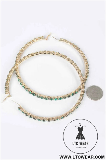Upside Down Multi Rhinestone Hoop Earring