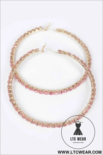 Upside Down Multi Rhinestone Hoop Earring
