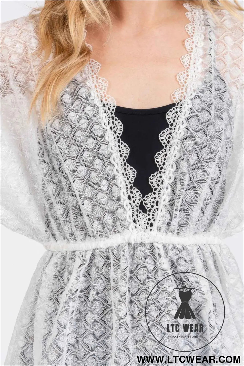 V-neck Detailed Crochet Lace Cover Up