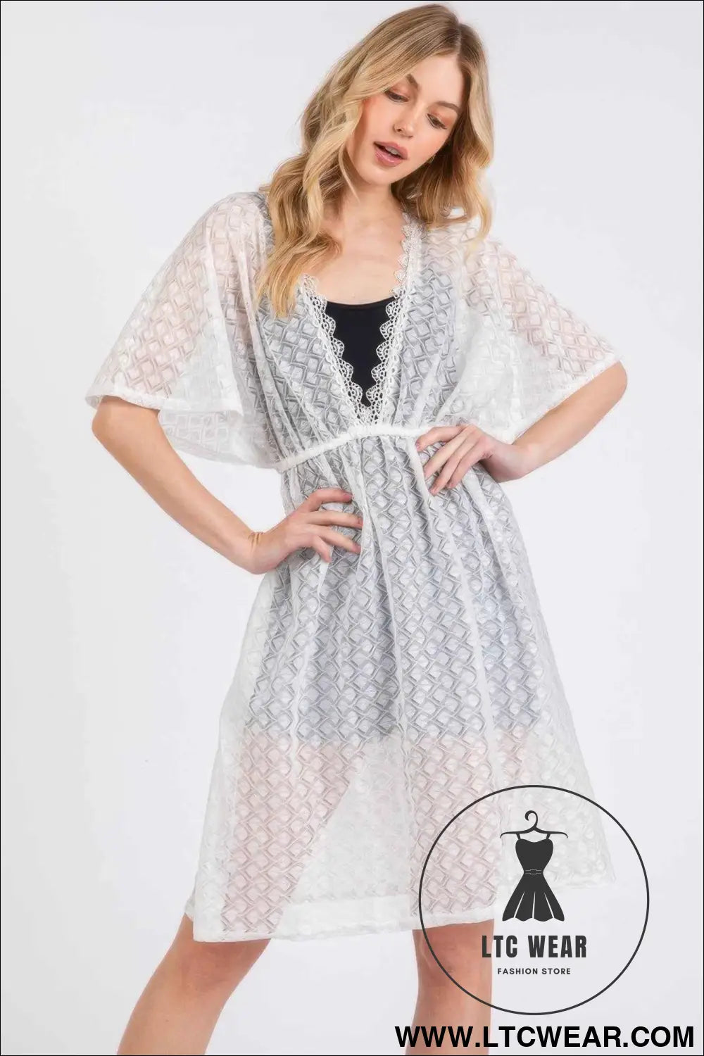 V-neck Detailed Crochet Lace Cover Up