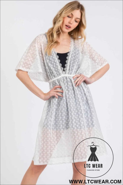 V-neck Detailed Crochet Lace Cover Up