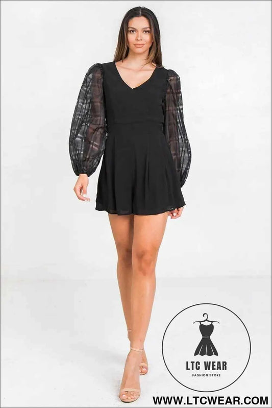 V Neckline Solid Romper