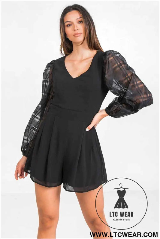 V Neckline Solid Romper
