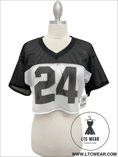 Varsity Mesh Crop Jersey Top – Trendy Athletic Style for Any Casual Look