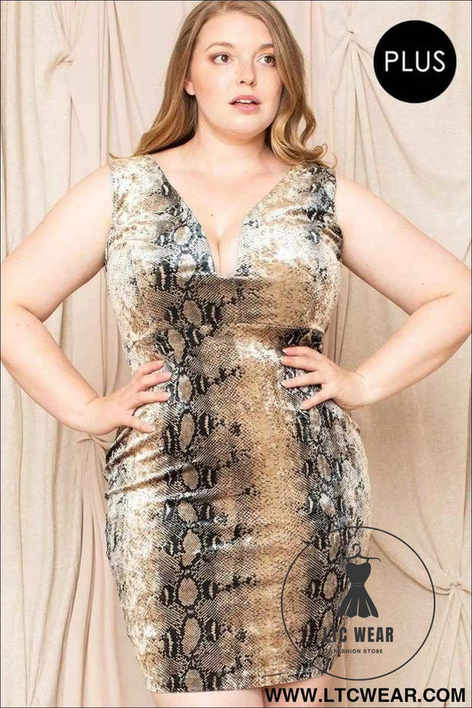 Velour Snake Print Plus Mini Dress