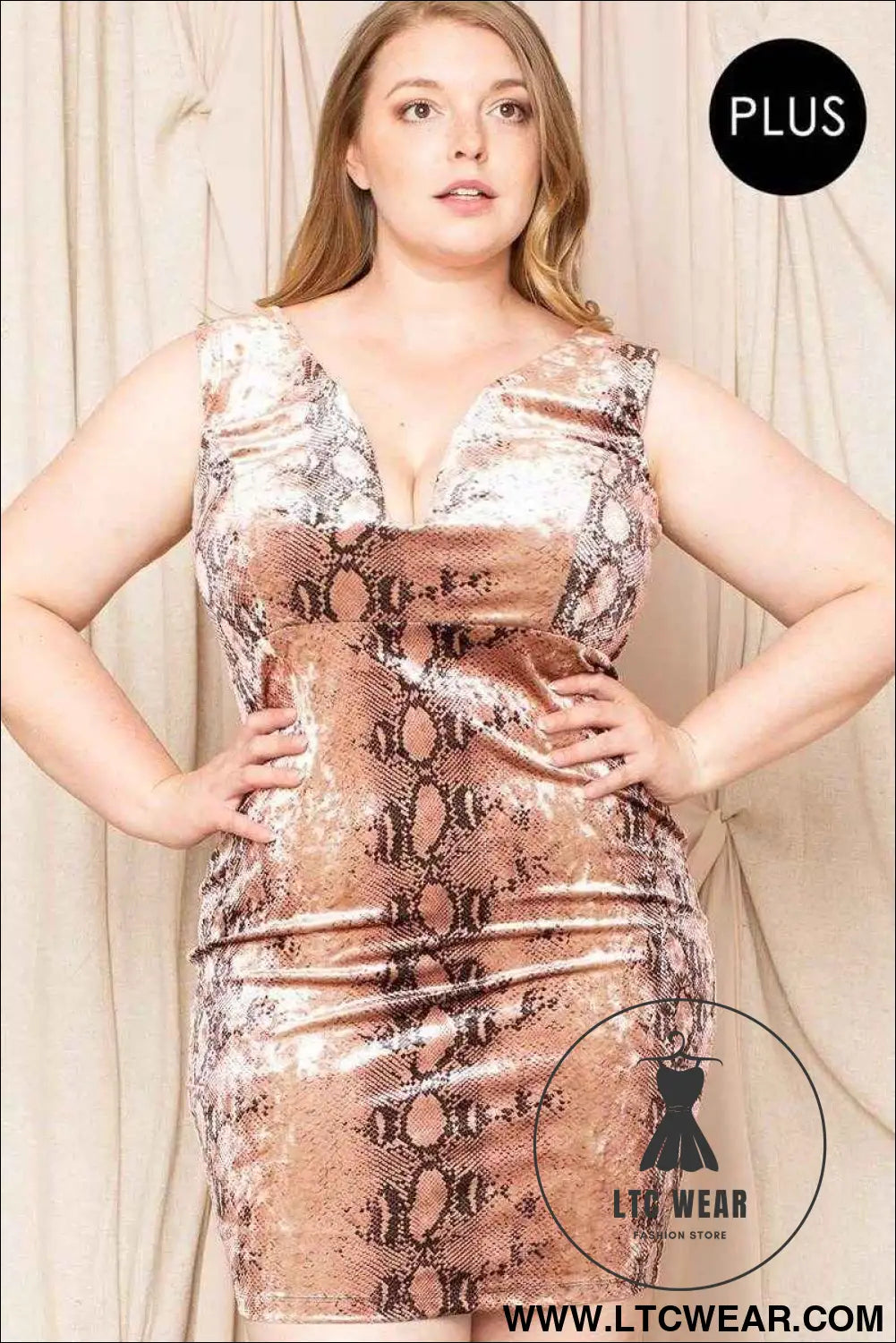 Velour Snake Print Plus Mini Dress