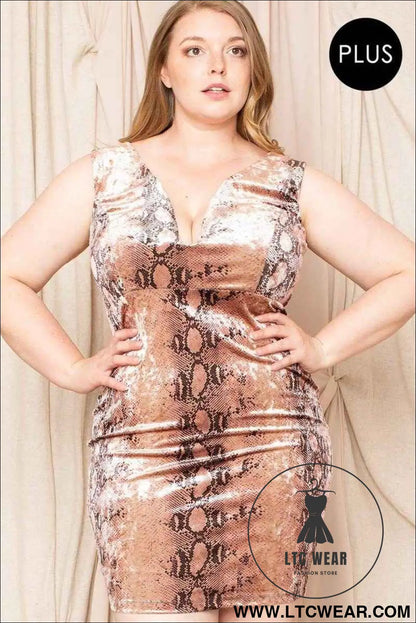 Velour Snake Print Plus Mini Dress