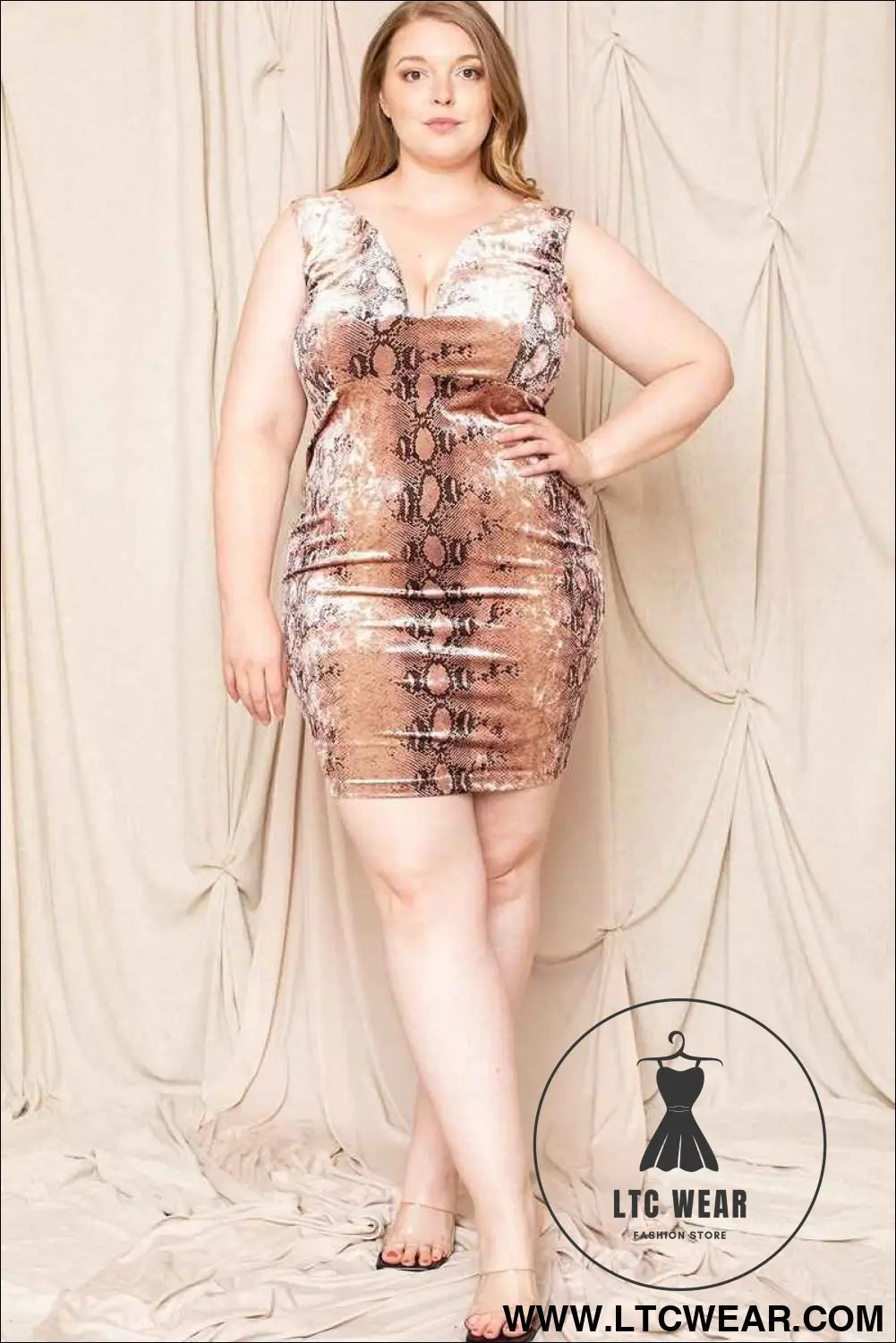 Velour Snake Print Plus Mini Dress