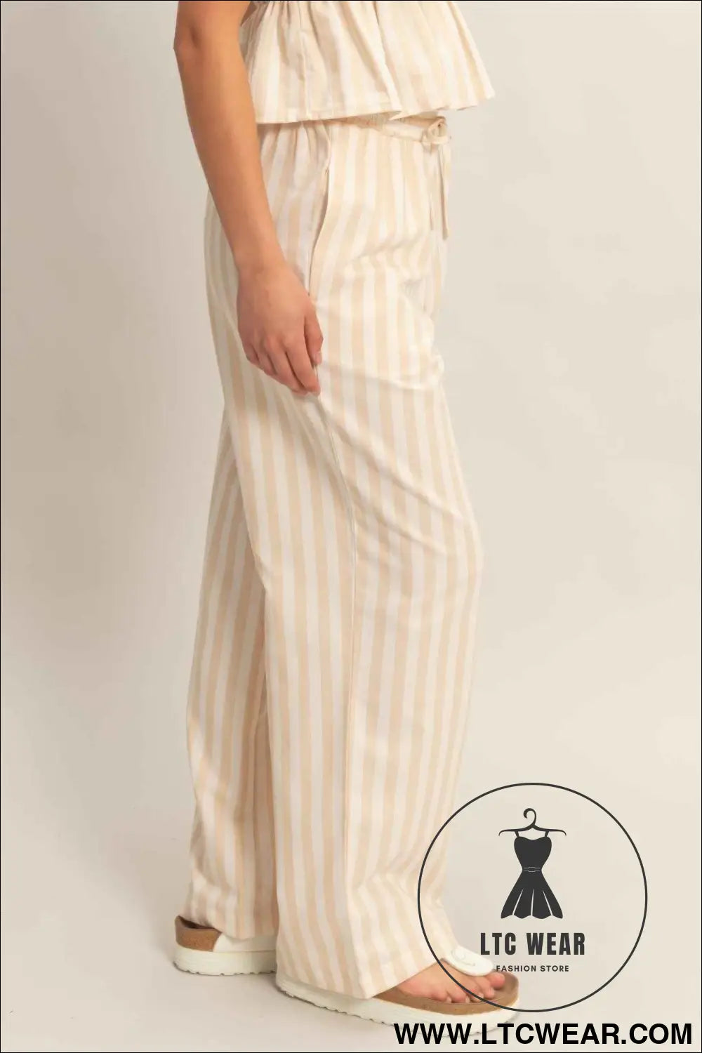 Vertical Striped Elastic Pants With Side Pockets