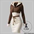 Vintage ethnic style zip-up hooded fitted dress for women - image color (with belt) / s