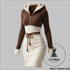 Vintage ethnic style zip-up hooded fitted dress for women - image color (with belt) / s