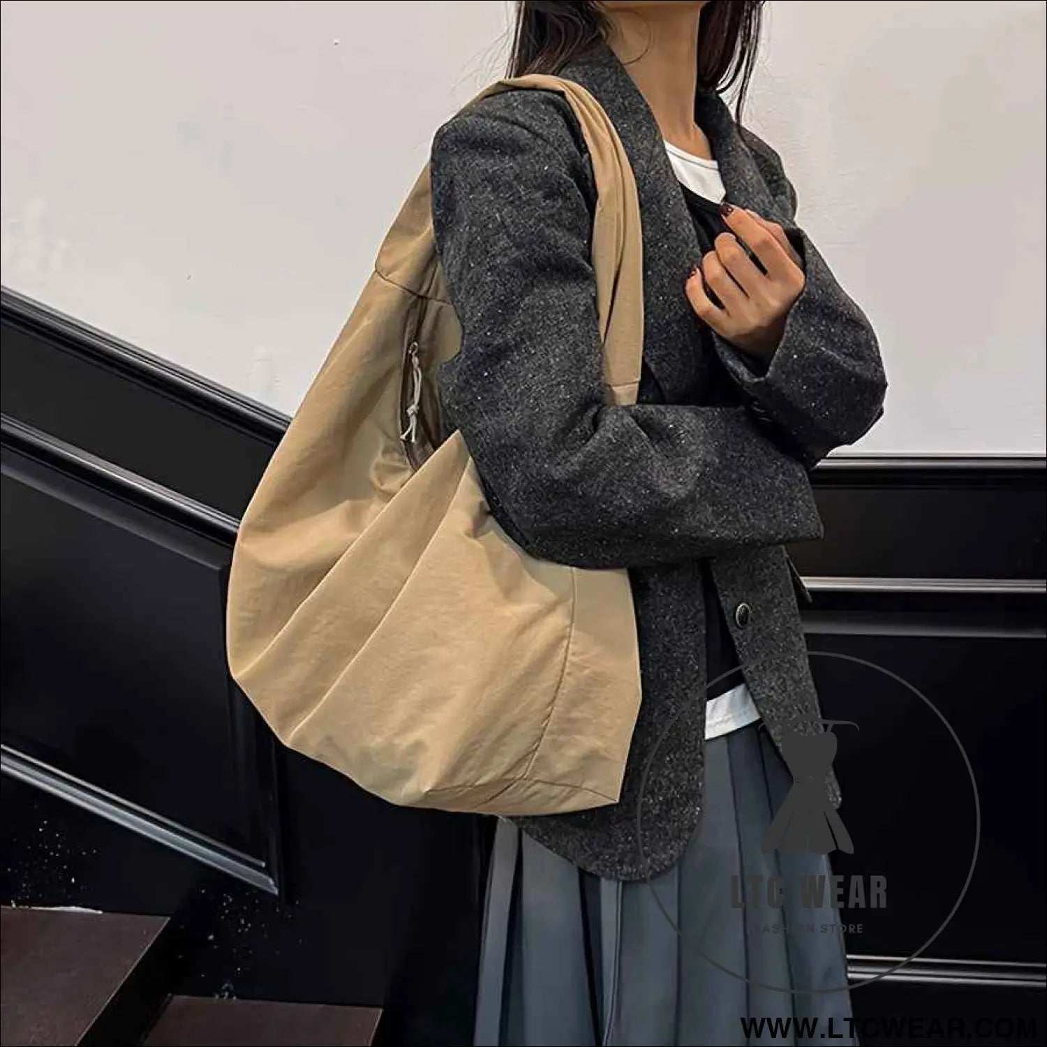 Vintage Hong Kong Nylon Tote Chic  Spacious Commuter Bag