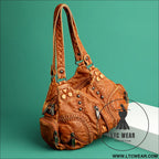 Vintage women’s handbag large capacity single shoulder crossbody bag - light brown