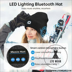Warm led beanie with bluetooth 5.4 stereo usb rechargeable & 3-level adjustable light | music & heating winter hat