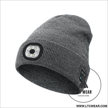 Warm led beanie with bluetooth 5.4 stereo usb rechargeable & 3-level adjustable light | music & heating winter hat