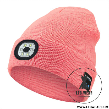 Warm led beanie with bluetooth 5.4 stereo usb rechargeable & 3-level adjustable light | music & heating winter hat