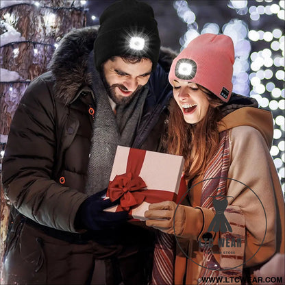 Warm led beanie with bluetooth 5.4 stereo usb rechargeable & 3-level adjustable light | music & heating winter hat