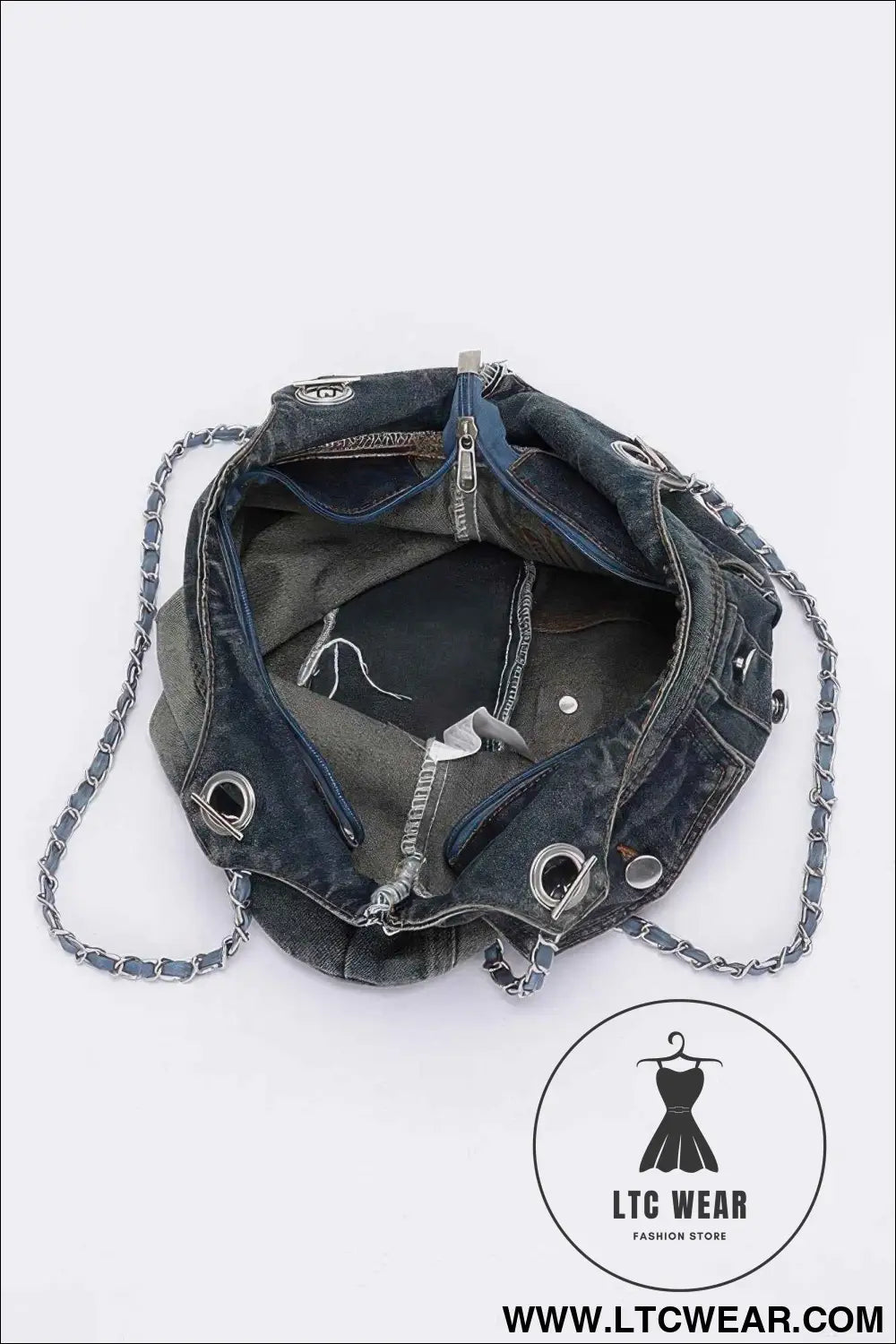 Washed Denim Double Pockets Tote Bag