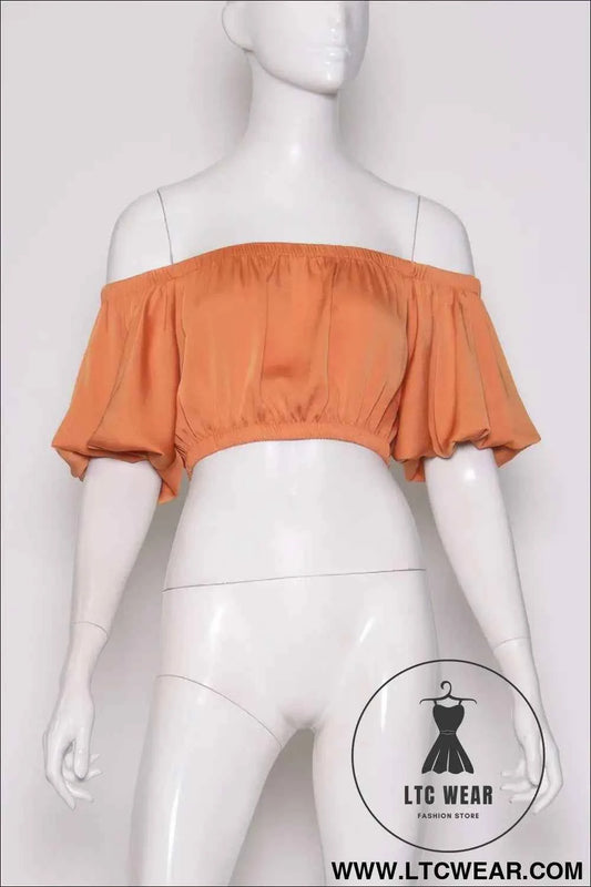 Washed Poly Silk Bubble Sleeve Crop Top