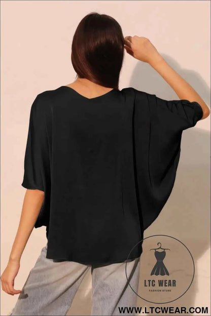 Washed Poly Silk Drawstring Dolman Top