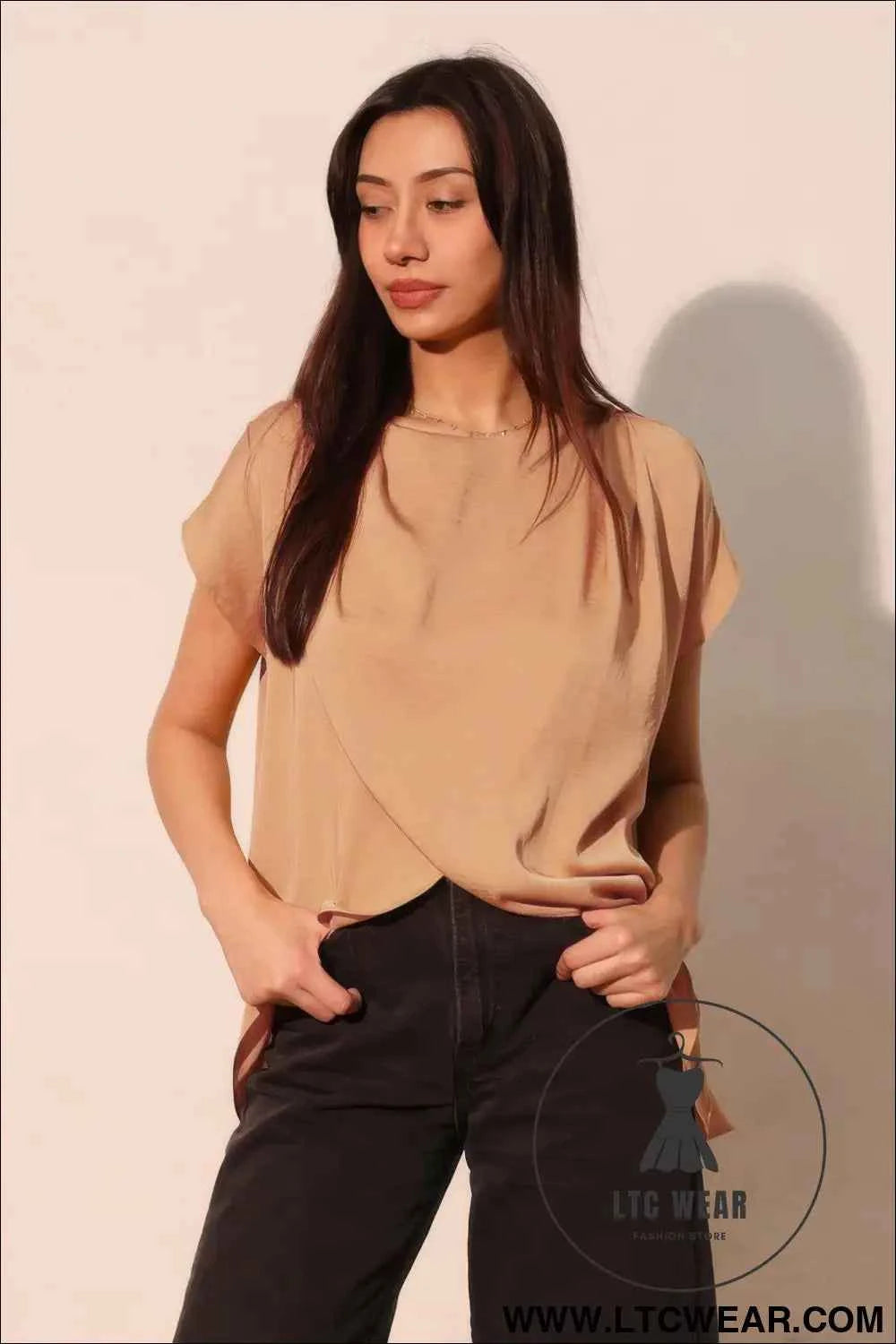 Washed Poly Silk Tulip Tunic Top