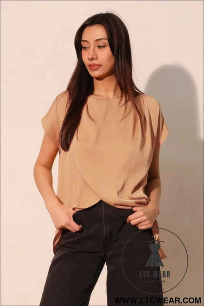 Washed Poly Silk Tulip Tunic Top