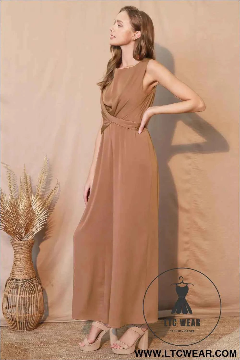 Washed Poly Silk Twist Front Jumpsuit