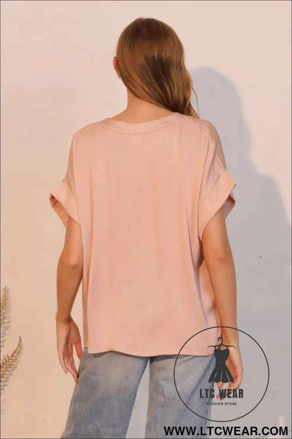 Washed Poly Silk V-neck Tee