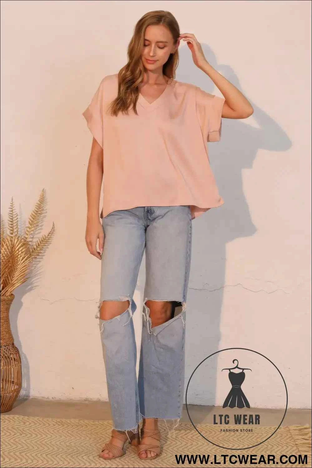 Washed Poly Silk V-neck Tee