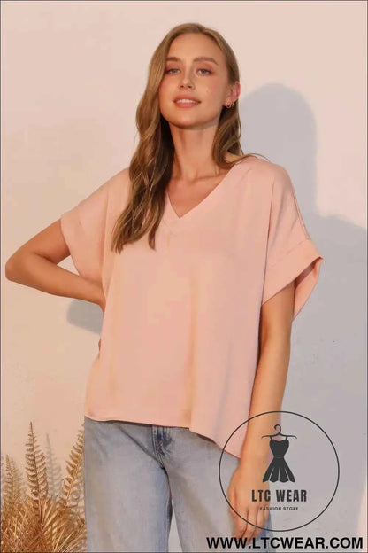 Washed Poly Silk V-neck Tee
