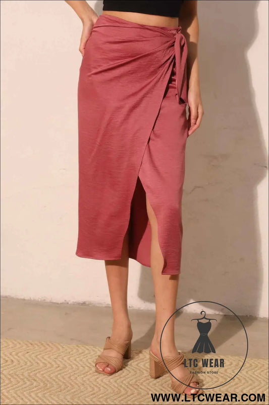 Washed Satin Crepe Side Wrap Midi Skirt