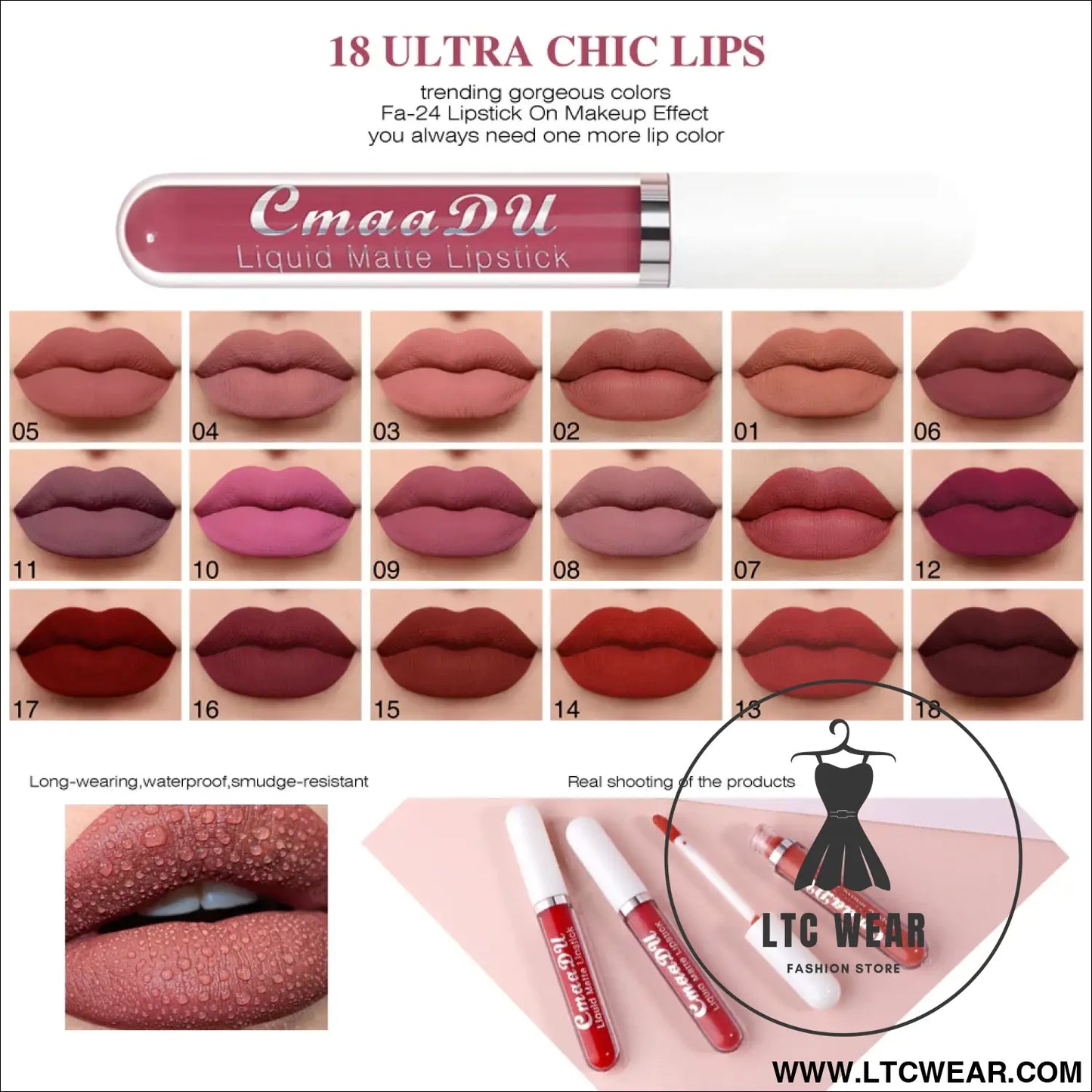 Waterproof Matte Liquid Lipstick - CmaaDu Red Elegance - L.T.C Wear Online Fashion Store
