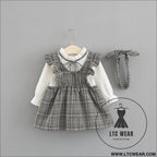 Weaved children’s wear new baby girls’ large check neckline ribbon dress - yellow / 80cm
