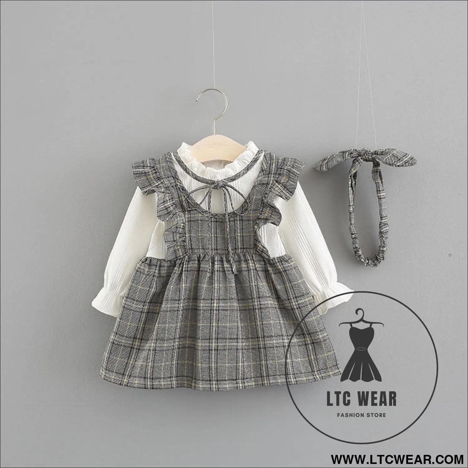 Weaved children’s wear new baby girls’ large check neckline ribbon dress - yellow / 80cm