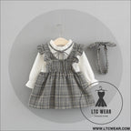 Weaved children’s wear new baby girls’ large check neckline ribbon dress