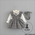 Weaved children’s wear new baby girls’ large check neckline ribbon dress