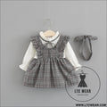 Weaved children’s wear new baby girls’ large check neckline ribbon dress - pink / 80cm
