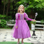 Western style dress long hair princess dress short sleeved girl performance dress holiday dress